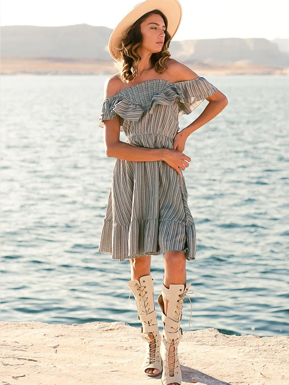 Mia Joy Maude Dress Pebble Beach Textured Smocked Ruffle Babydoll Mini Small NWT